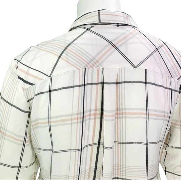 Chicos Womens Top Button Front Ivory Plaid Rayon Long Sleeve Size 3 | XL - Picture 7 of 14